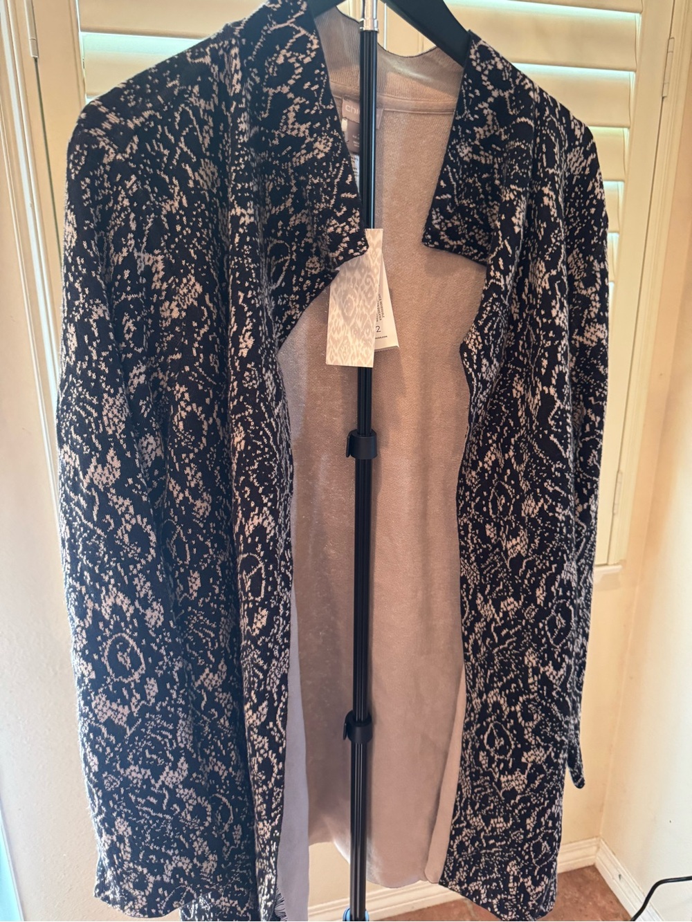 NEW Chico's Black and Cream Reversible Lace Open-Front Cardigan
